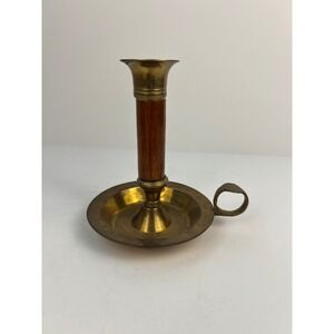 Vintage Brass Wood Candlestick Holders Finger Ring 4.25" T Chamber India